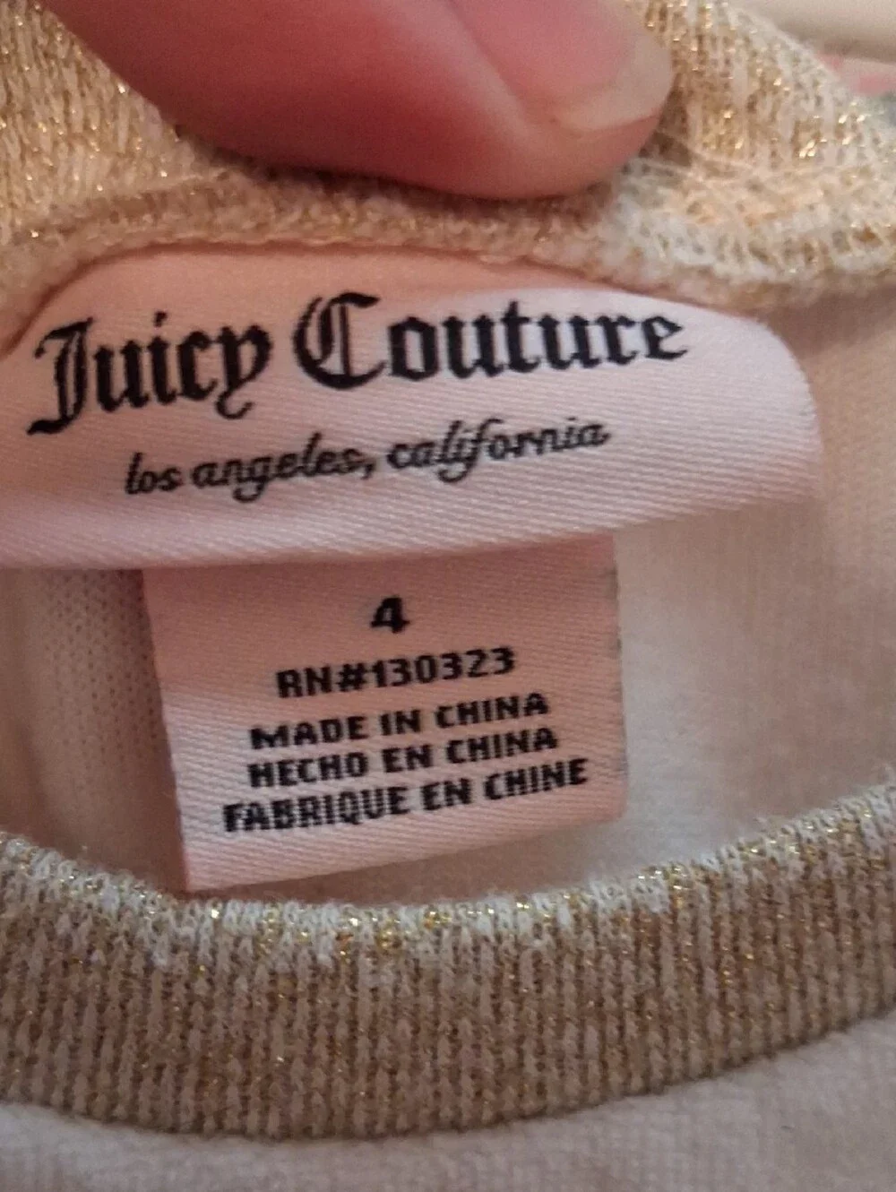 Juicy Couture White & Gold Girls Sweatshirt Dress/Top with Tulle Skirt Size 4